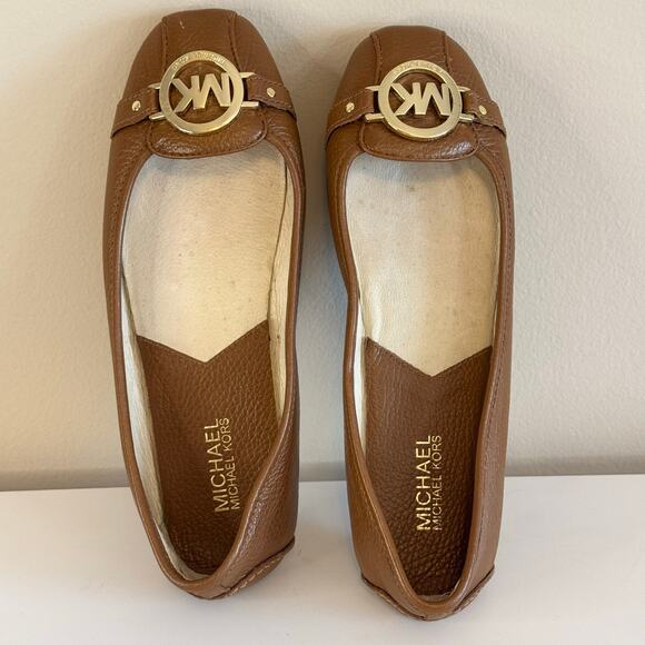 Michael Kors Signature Fulton Ballet Flat Shoes Womens 8.5 Brown Leather Slip On - Picture 2 of 10